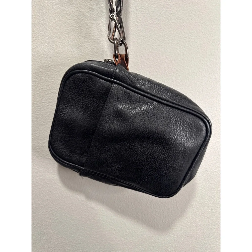Champs Black Pebbled Leather Crossbody Bag Small Travel Messenger Pouch